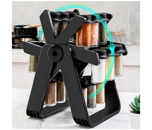 Rotating Spice Rack Organizer with 18 Jars - Space-Saving Revolving Seasoning Stand with Stainless Steel Lids for Easy Access & Herb Storage | JPO6500
