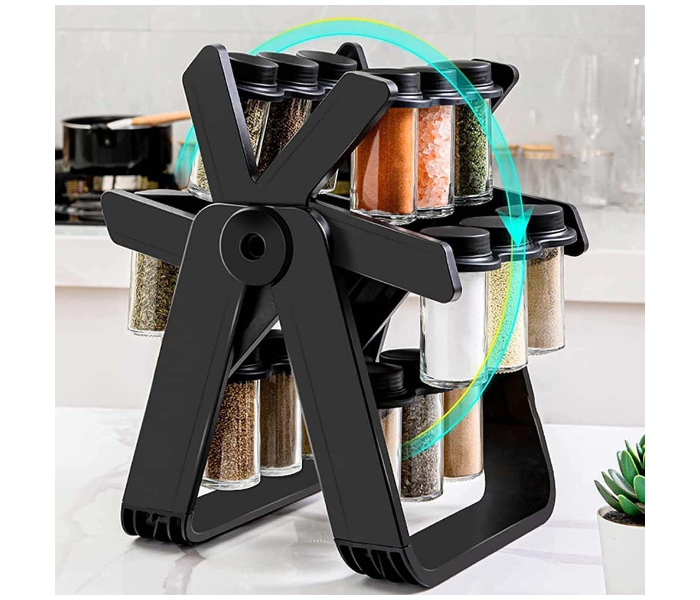 Rotating Spice Rack Organizer with 18 Jars - Space-Saving Revolving Seasoning Stand with Stainless Steel Lids for Easy Access & Herb Storage | JPO6500
