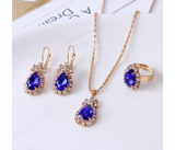 Fashion Waterdrop Shiny Rhinestones Necklace Ring Earrings Women Jewelry Set - Blue | JPL1977