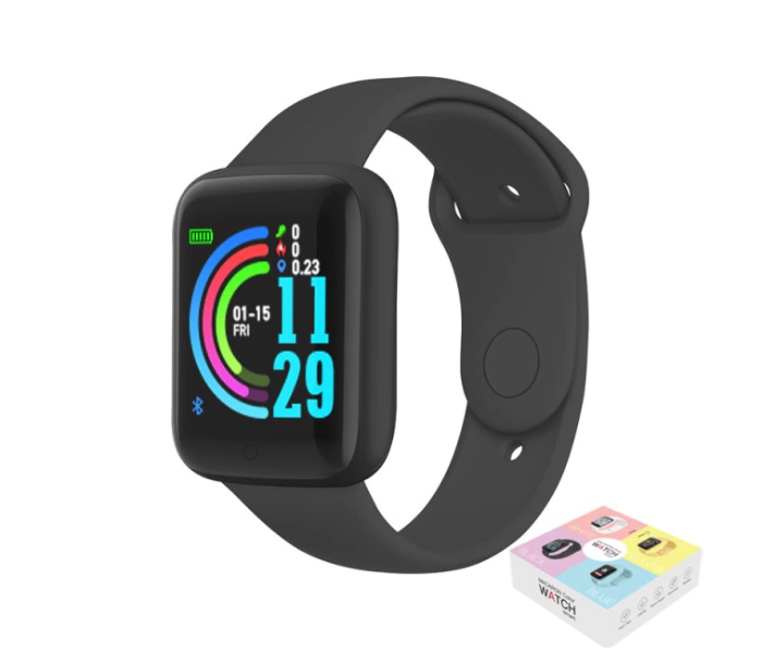 Macaron Sports Smart Watch with Fitness Message Reminder - Black | JPK7546