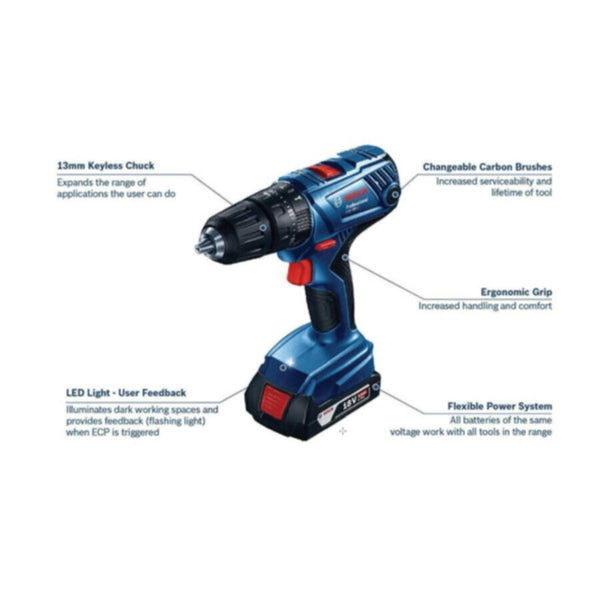 BOSCH | Professional Cordless Impact Drill 18V 2x2 AH Battery | GSB 180 LI
