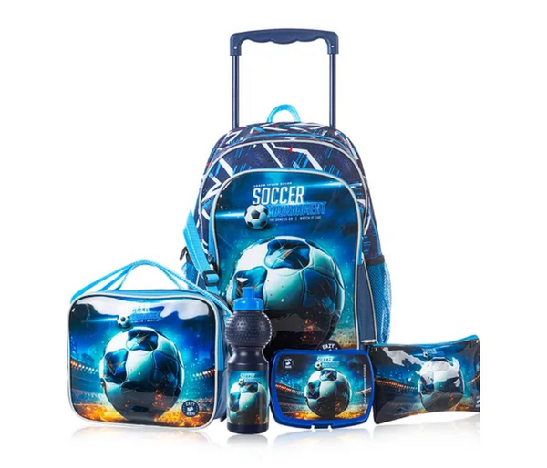 Eazy Kids Set of 5 Trolley 16Inch School Bag Combo - Football - EZ-ST5in1-FBBU | JPO6538