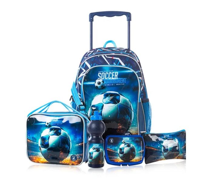 Eazy Kids Set of 5 Trolley 16Inch School Bag Combo - Football - EZ-ST5in1-FBBU | JPO6538