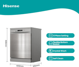 HISENSE | Free Standing Dishwasher 13 Place Settings Grey | HS622E90X