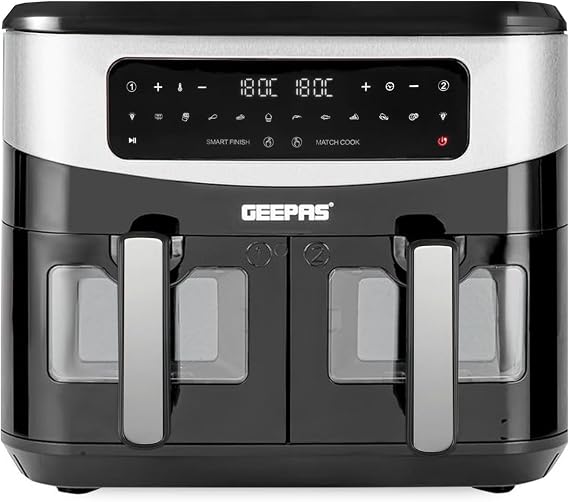GEEPAS | Dual Basket Digital Air Fryer 10 Ltrs Equipped 2600 W Black | GAF37525
