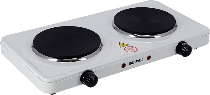 GEEPAS | Electric Double Hotplate with Auto Thermostat White | GHP32014