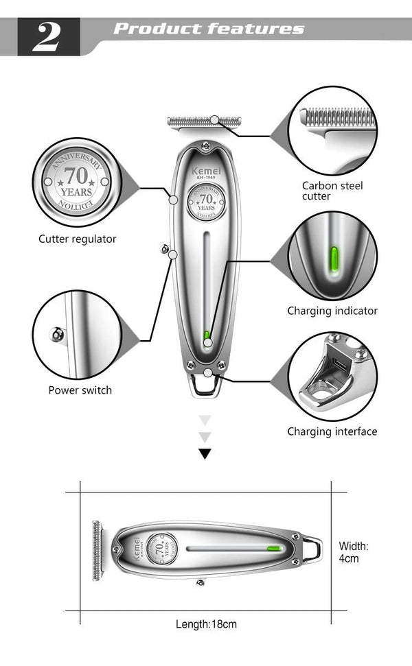 KEMEI | Professional Rechargeable And Cordless Hair Clipper | KM-1949
