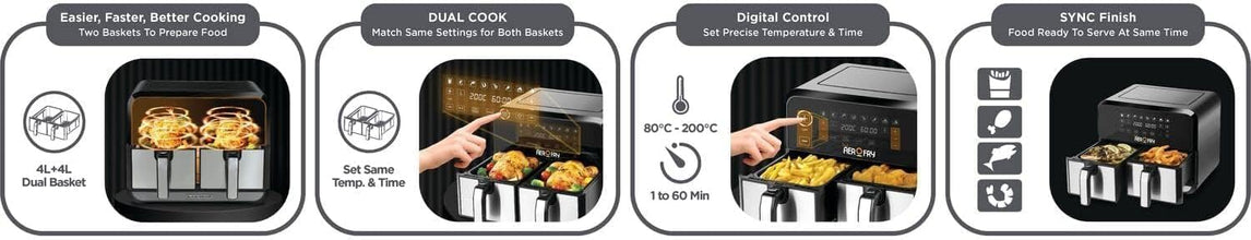 BLACK+DECKER | Digital Dual Zone Air Fryer 4L+4L  1700W | DZAF1700-B5