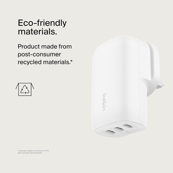 BELKIN | BoostCharge 3 Port USB C Wall Charger With PPS 67W White | TE0218280