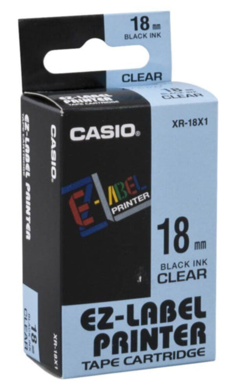 CASIO | Label Printer Black On Clear Tapes 18mm | XR-18X1-W-DJ1