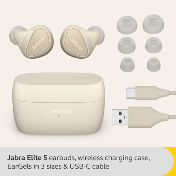 JABRA | Elite 5 True Wireless In-Ear Headphones with Active Noise Cancellation Gold Beige | 100-99181001-60