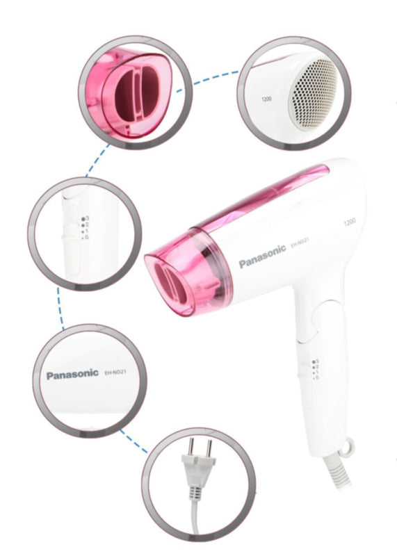 PANASONIC | Foldable Hair Dryer 1200W with Cool Air and Quick Dry Nozzle White | EH ND 21