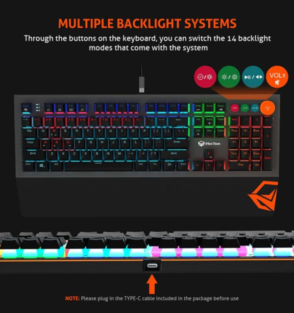 MEETION | Colorful Adjustable Rainbow Backlight Mechanical Gaming Keyboard | MT-MK500