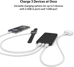 BELKIN | 10K Power Bank With Usb-C 15W, Dual Usb-A, 15Cm Usb-A To C Cable, Black | BPB011btBK