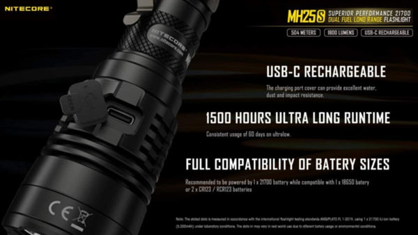 NITECORE | Superior Performance 21700 Dual Fuel Long Range Flashlight 1800 Lumens | MH25s