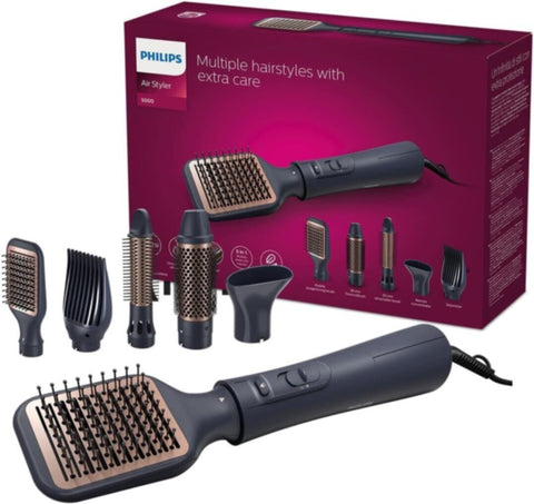 PHILIPS | 5000 Series Airstyler for Drying and Styling with Ionic Care 5 Attachments, 1000W, 3 Heat Settings Blue | BHA530/03