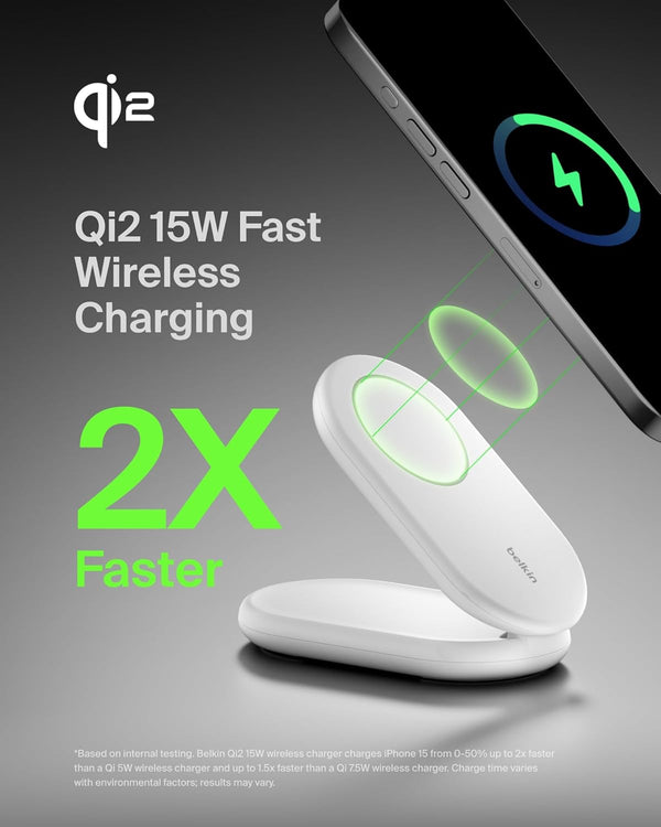 BELKIN | Fast Charge 2 In 1 Magnetic Foldable Qi2 Charger 15W White  | TE0221624