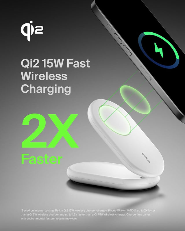 BELKIN | Fast Charge 2 In 1 Magnetic Foldable Qi2 Charger 15W White  | TE0221624