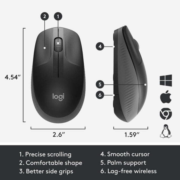 LOGITECH | Full Size Wireless Mouse Charcoal | M190