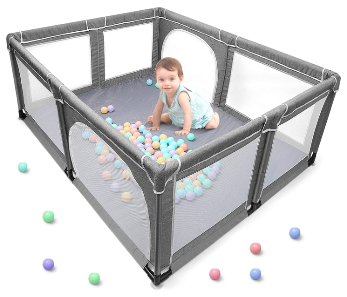 Baby Playpen, Infant Playard with Gates, Sturdy Safety Playpen with Soft Breathable Mesh, Indoor & Outdoor Toddler Play Pen Activity Center 150*180 CM | JPO0347