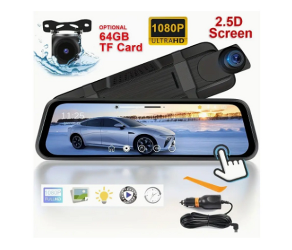 Rear View Mirror Camera, 9.66 inch Touch Screen Front and Rear Mirror  Dash Cam, Dual Dash Cameras Front and Rear with Night Vision,Parking Monitoring,Reverse Backup Camera | JPO6495