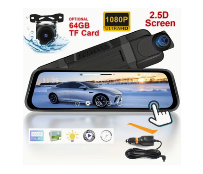 Rear View Mirror Camera, 9.66 inch Touch Screen Front and Rear Mirror  Dash Cam, Dual Dash Cameras Front and Rear with Night Vision,Parking Monitoring,Reverse Backup Camera | JPO6495