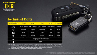 NITECORE | Dual-Core Intelligent  Keychain Light with OLED Display 500 Lumens Black | TINI 2
