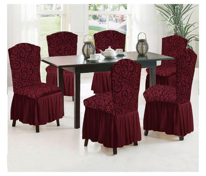 Fabienne CC35X6MRN 6-Piece Woven Jacquard Stretch Fit Dining Chair Slipcovers Set Maroon | JPO6512