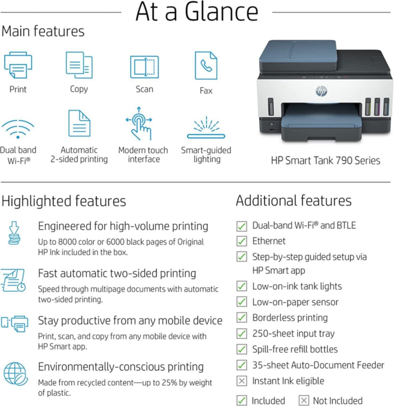 HP | Smart Tank 795 All-in-One Inkjet Printer Print, Copy and Scan | 28B96A