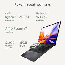ASUS | Zenbook 14 OLED Ultrabook 14inch AMD R5 7430U 3K Resolution OLED 90Hz 8GB RAM 512GB SSD UM3402YA-KM766W | MASITNUM3493