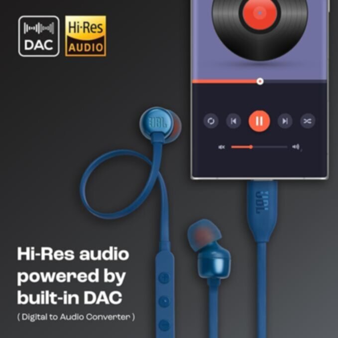 JBL| T310CUSB-C Blue Wired Hi-Res In-Ear Headphones | 301001000000620