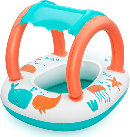 BESTWAY | Inflatable Pontoon With Canopy Plush Shaded Baby Boat 84x67cm | BES115TOY01810