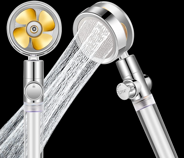 High Pressure Fan Shower Heads, Turbo Propeller Driven Shower Head, Gold 360 Degrees Rotatable Propeller Shower Head, Universal Handheld Turbocharged Shower Head with Filter for Bathroom Shower Kids | JPK3330