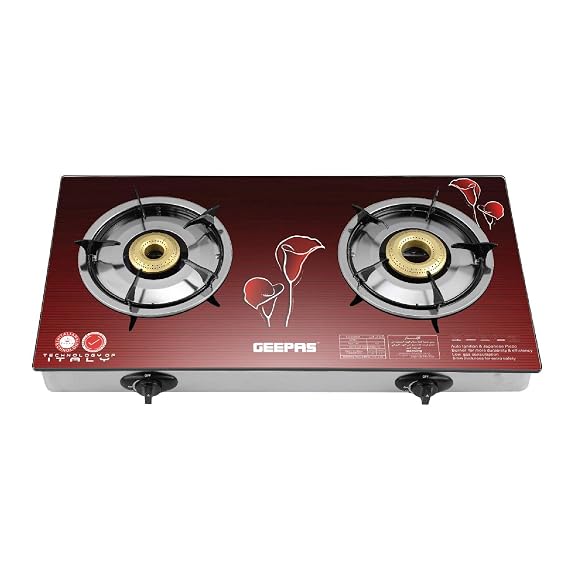 GEEPAS | Glass Top Gas Cooker 2 High Efficiency Burners | GK5602