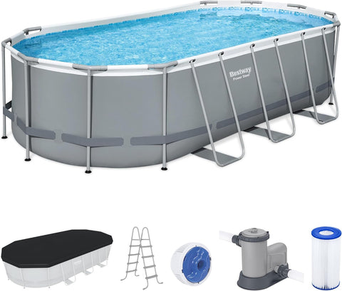 BESTWAY | Power Steel Oval Pool With Flowclear Filter Pump  18ftx9ftx48inch | BES115TOY01849