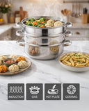 ROYALFORD | 3 Tier Stainless Steel Food Steamer with Glass Lid | RF13034