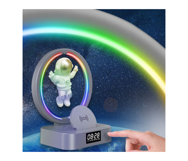 5 in 1 Maglevon Astronaut Wireless Bluetooth Speaker with RGB colour LED lamp Display Clock Wireless Charger and Aux USB TF Memory Slot | JPO6542