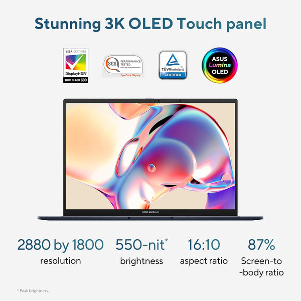 ASUS | Zenbook 14 OLED Ultra Portable Laptop 14inch AI Boost Intel Ultra I7 16GB 1TB SSD UX3405MA-OLEDU7B | MASITNUX34052