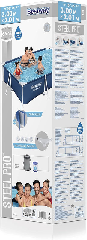 BESTWAY | Steel Pro Swimming Pool Set Dark Blue Square 9ft10inch-3mx2.01mx66cm | BES115TOY01890