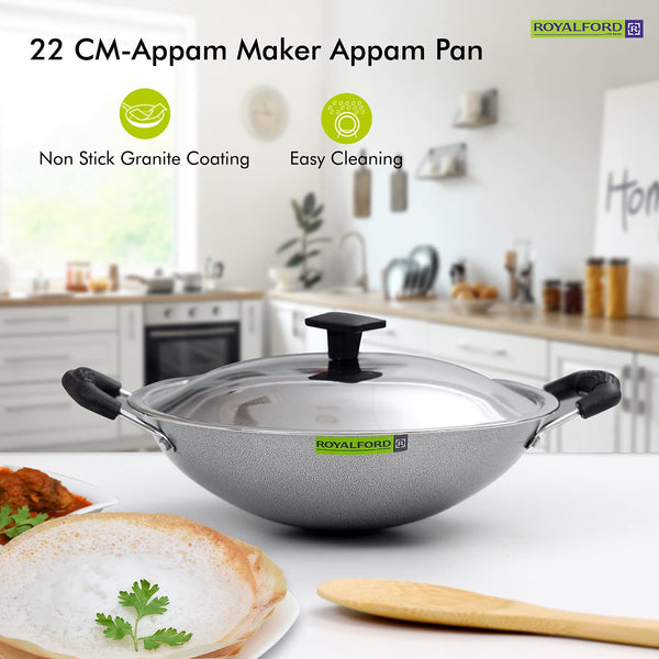 ROYALFORD | Appam Pan With Lid Black 21 cm | RF4952.