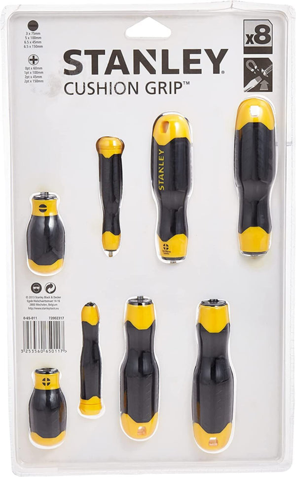 STANLEY | Screwdriver Magnetic Tip Cushion Grip 8Pcs Set | 0-65-011