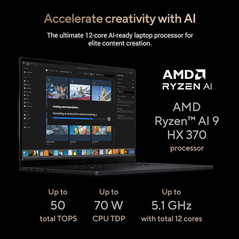 ASUS | ProArt P16 OLED AI Laptop AMD Ryzen AI R9 HX370 64GB RAM 2TB SSD NVIDIA GeForce RTX 4070 8GB H7606WI-ME123W | MASITNH760645