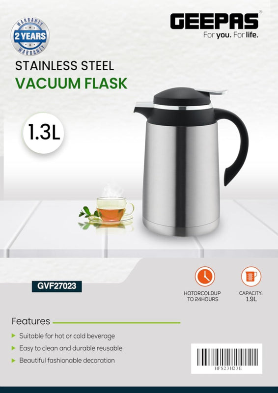 GEEPAS | 1.3 L Stainless Steel Vacuum Flask | GVF27023