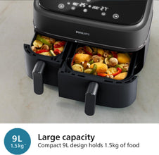 PHILIPS | 3000 Series Air Fryer Dual Basket 9L, 2 Drawer Black | NA350/00