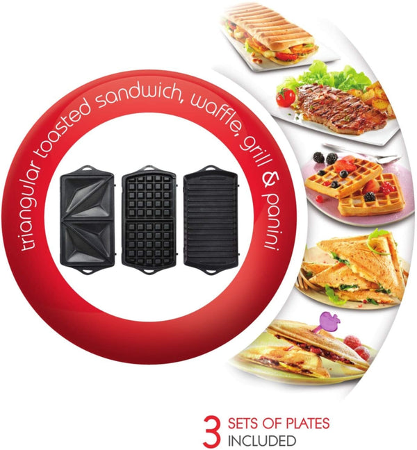 MOULINEX | Breaktime Sandwich Maker 3 in 1 700W Non-Stick Red Plastic | SW612543