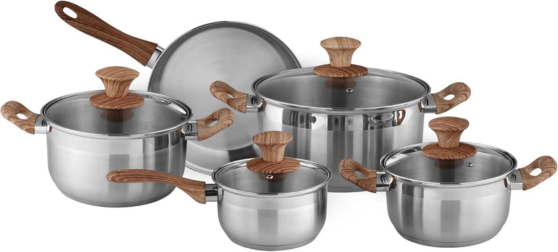 DELCASA |  9Pc Stainless steel Cookware Set Induction 24 cm casserole with Lid | DC3581