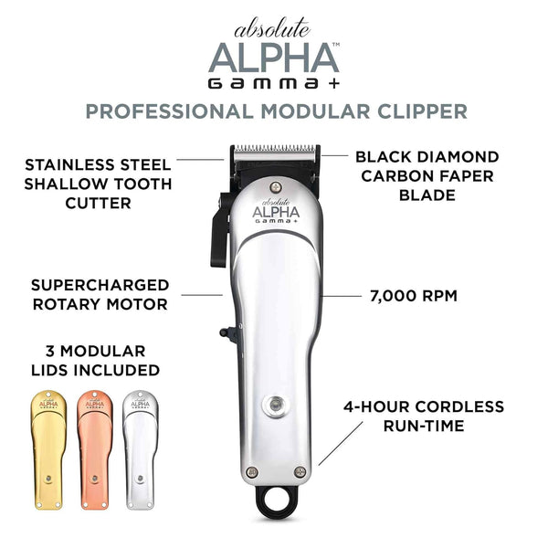 GAMMA | Absolute Alpha Professional Modular USB Cordless Clipper with 5 Dub Magnetic Guards | CROMATA