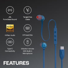 JBL| T310CUSB-C Blue Wired Hi-Res In-Ear Headphones | 301001000000620