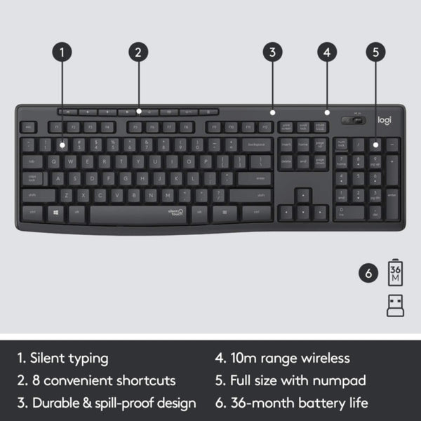 LOGITECH | Silent Wireless Keyboard Mouse Combo | MK295