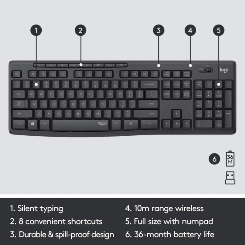 LOGITECH | Silent Wireless Keyboard Mouse Combo | MK295